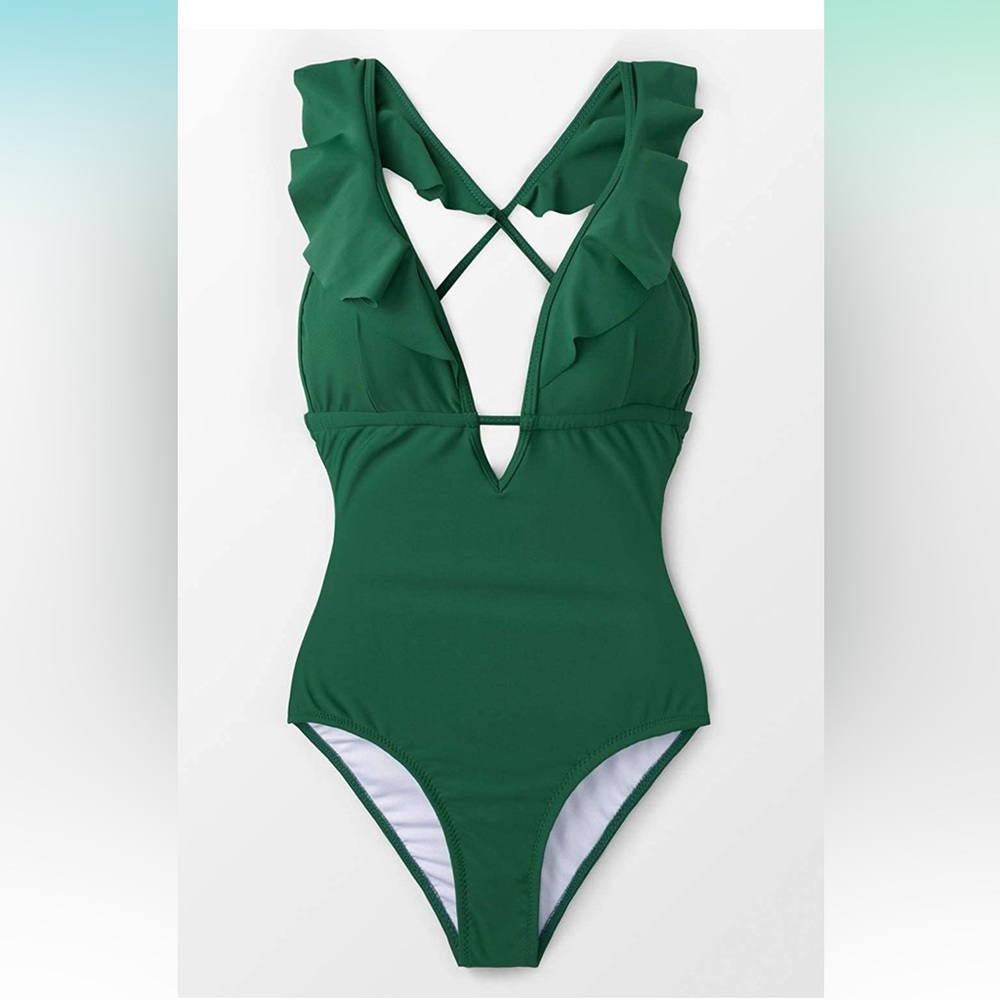Cupshe Ruffle tie one piece swimsuit, green, NWT
